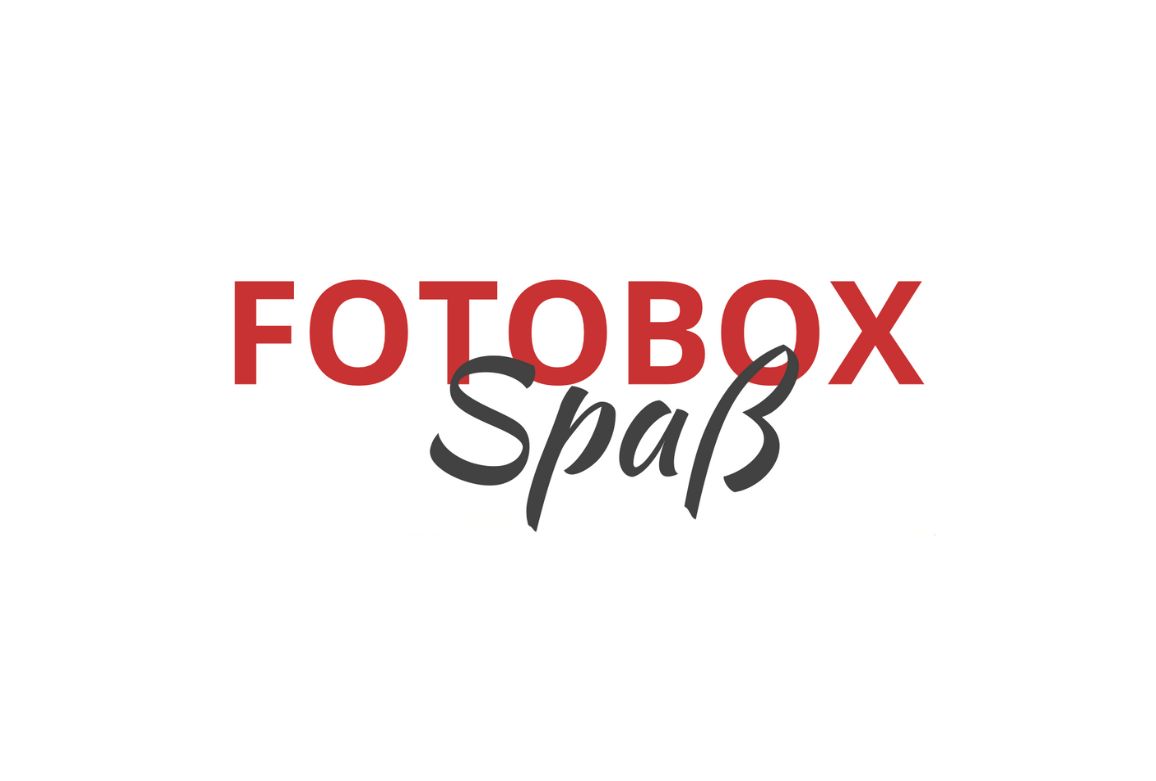 Logo der Fotobox mit dem Schriftzug 'Fotobox Spaß' in roter und schwarzer Schrift auf weißem Hintergrund.