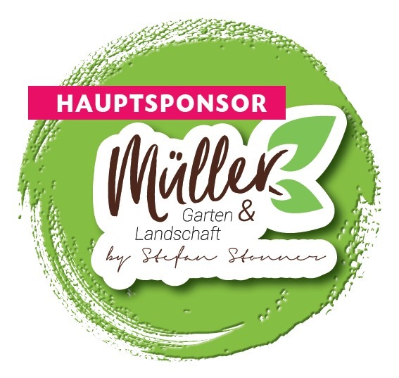 Das Logo von Garten & Landschaft Müller by Stefan Stonner zeigt den Schriftzug Hauptsponsor auf grünem Kreis.